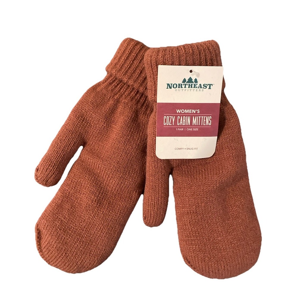 Northeast Outfitters Mittens NWT Women's O/S Cozy Cabin Comfy Fuzzy Lining Rust